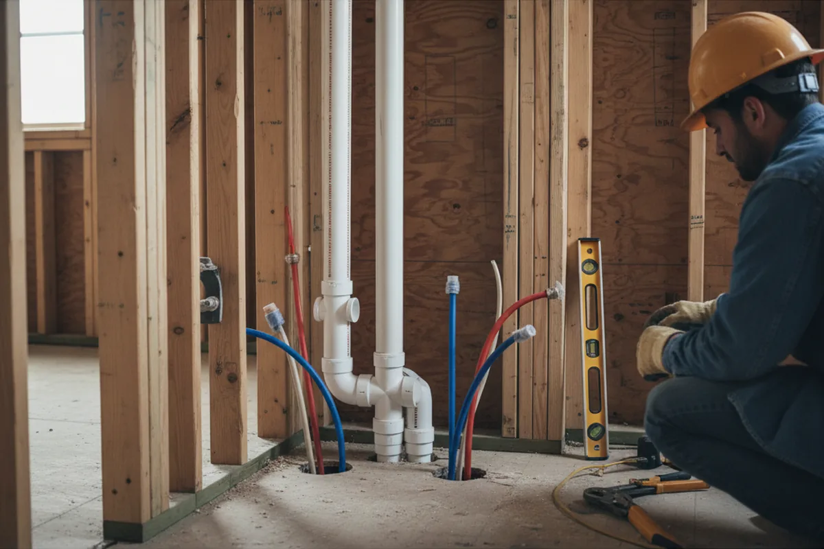 Drain and supply rough-in during Drain Cleaning in Charlotte